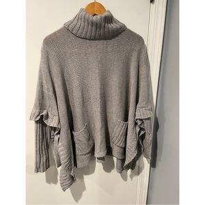 Francesca’s Boutique Alya Turtleneck Sweater Poncho With Pockets in Grey